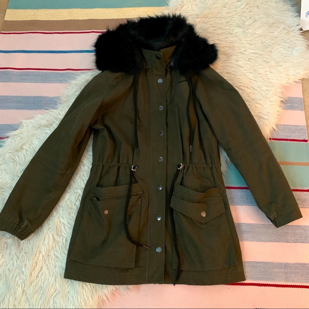 blankNYC long coat fur hood